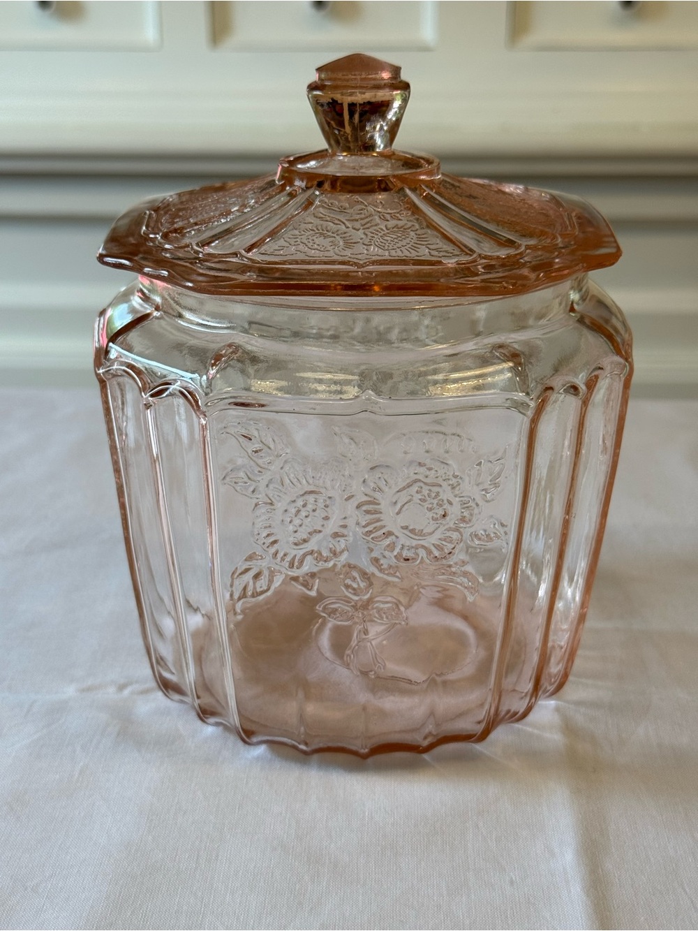 🌸 Anchor Hocking Mayfair Open Rose Pink Depression Glass Cookie Jar | AS-IS Lid